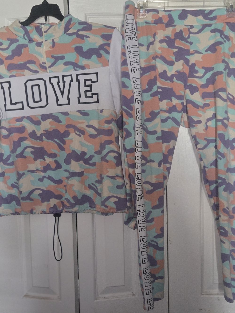 Love Print Pastel Camo Track Pants & Pullover Set